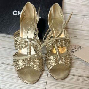 Chanel strappy gold metallic high heels. Size 35.5